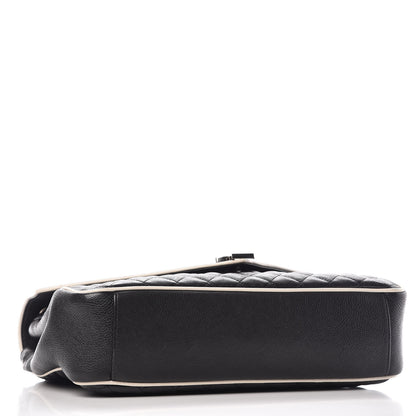 Saint Laurent Calfskin Mixed Matelasse Triquilt Large Monogram Envelope Satchel Black White 4 of 17