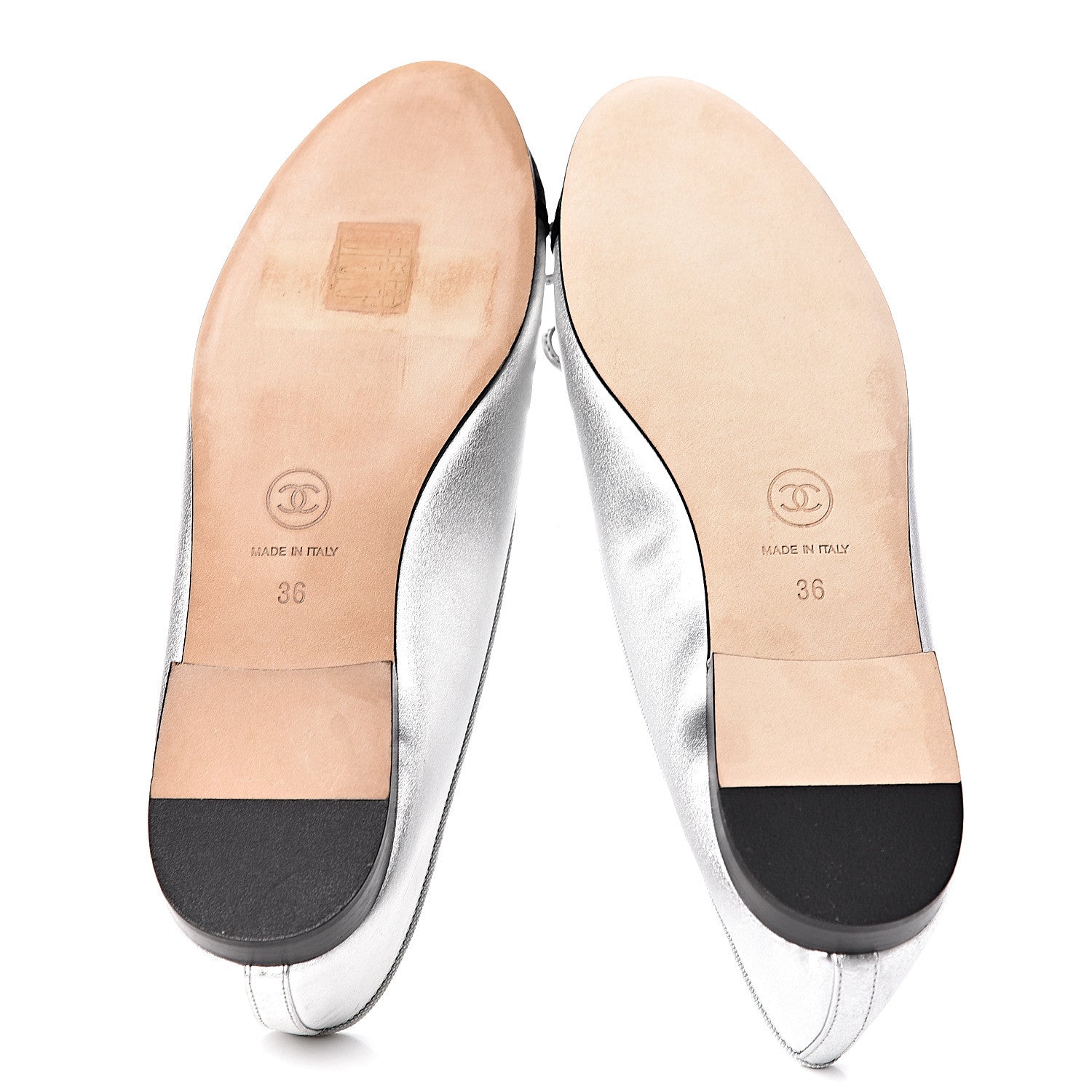 Chanel Laminated Lambskin Grosgrain Cap Toe CC Ballerina Flats 36 Silver Black 5 of 16