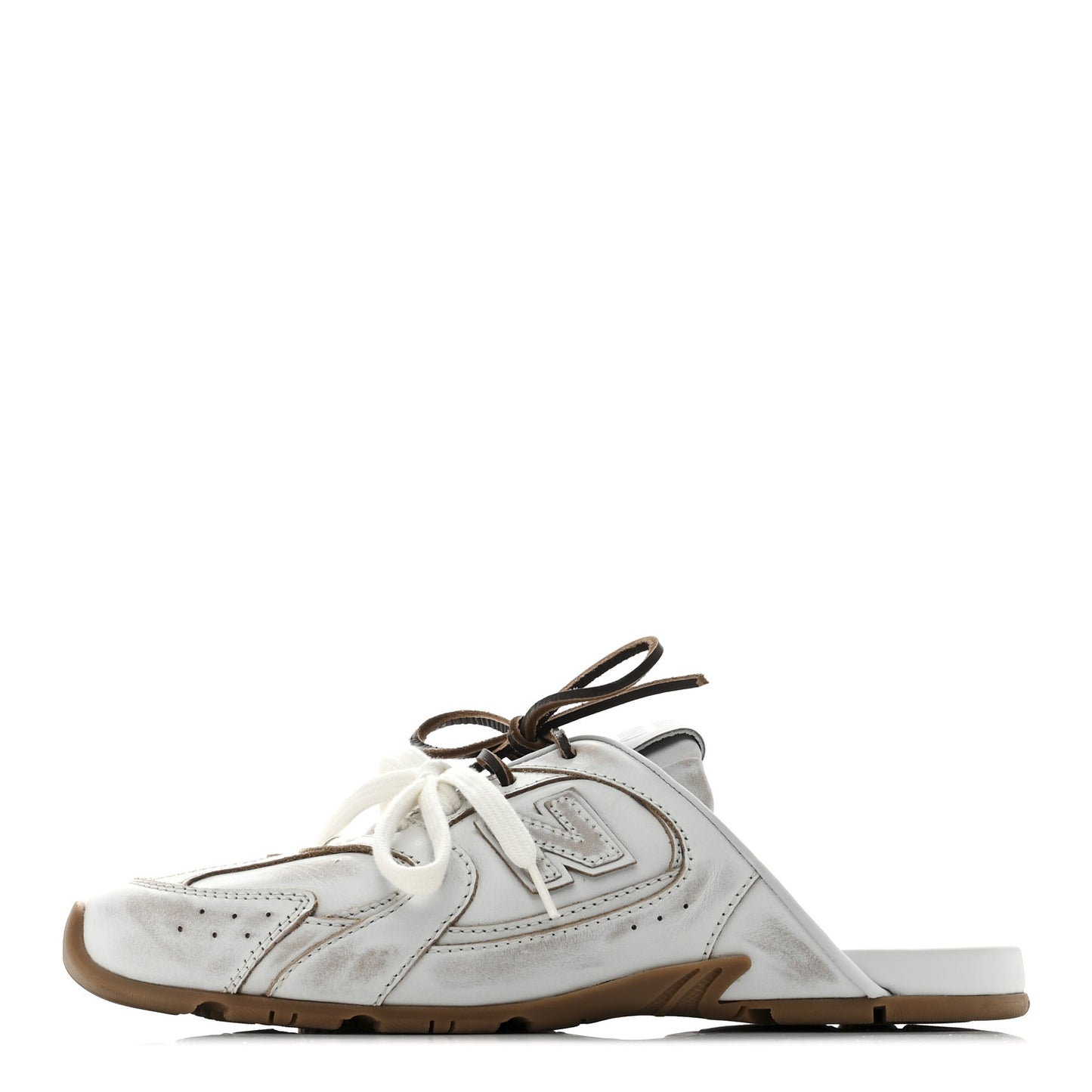X NEW BALANCE Bleached Calfskin 530 SL Slip-On Sneakers Mules 39 White