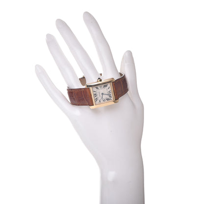 Cartier 18K Yellow Gold Alligator 25mm Tank Francaise Quartz Watch Brown 2 of 8