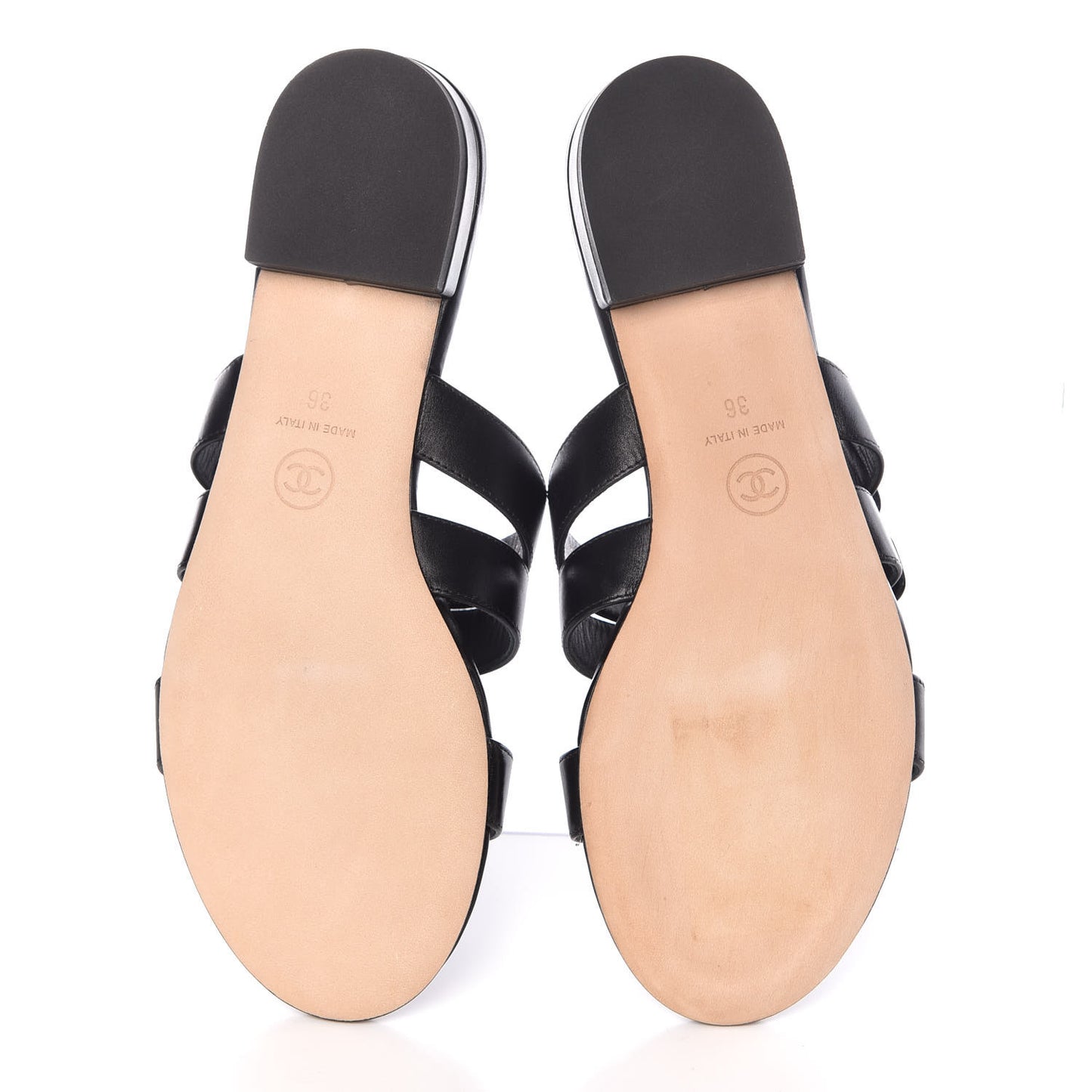 Calfskin CC Turnlock Mule Sandals 36 Black