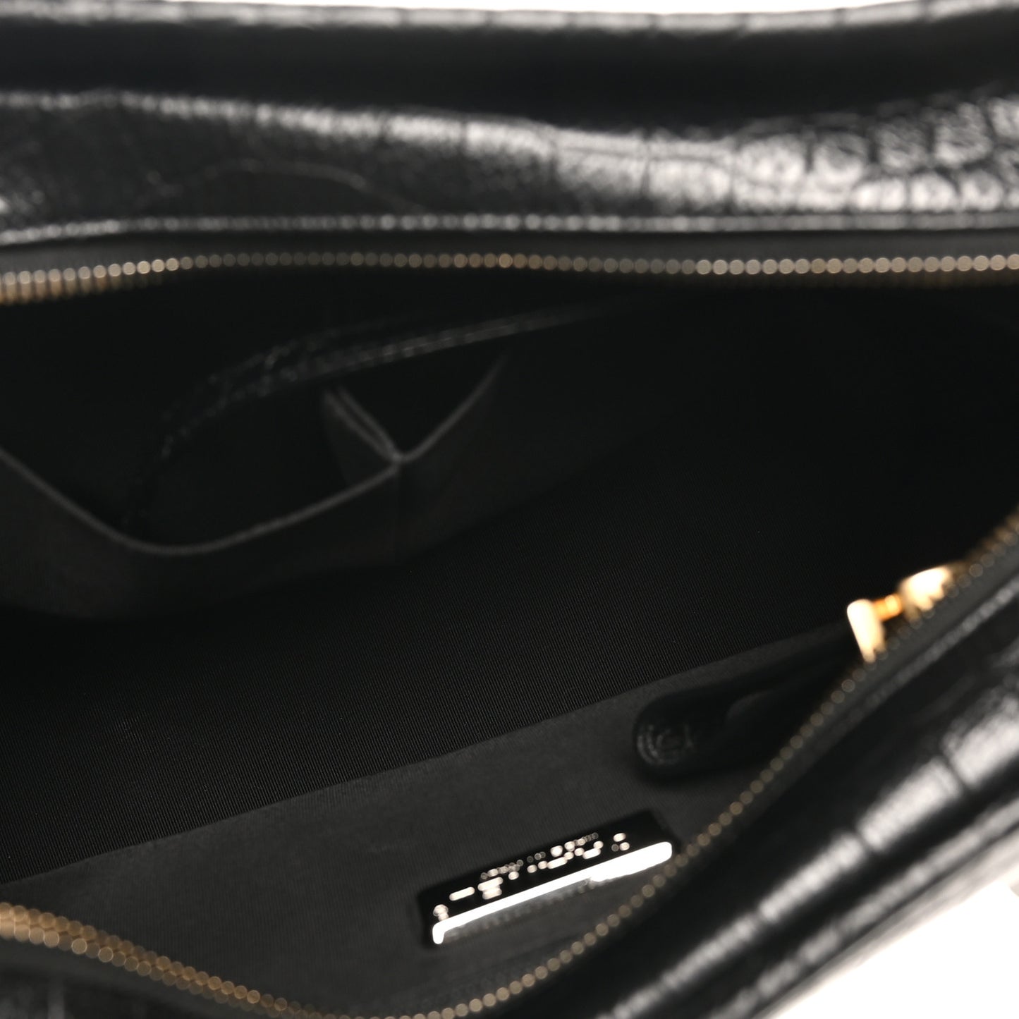 Crocodile Embossed Calfskin Medium Gabrielle Cocodile Hobo Black