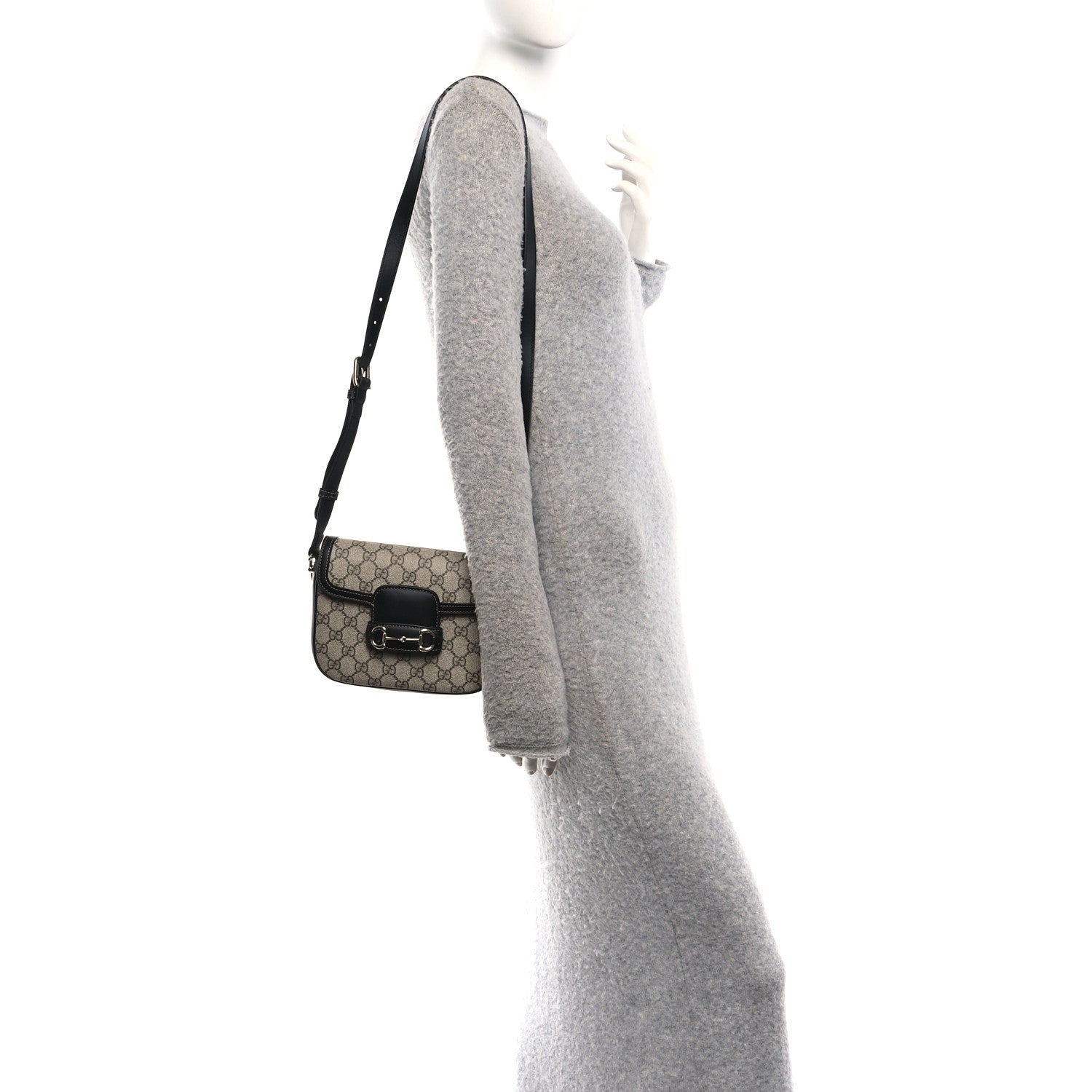 Gucci GG Supreme Monogram Horsebit 1955 Soft Small Shoulder Bag Beige Black 2 of 10