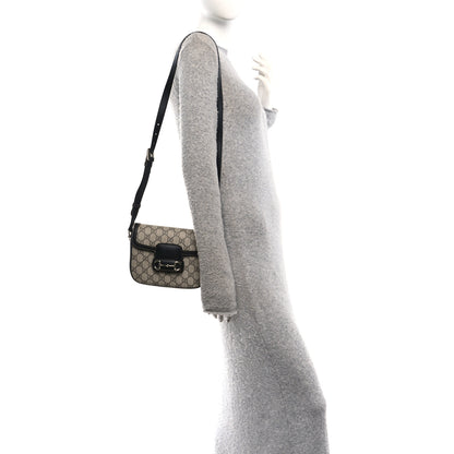 Gucci GG Supreme Monogram Horsebit 1955 Soft Small Shoulder Bag Beige Black 2 of 10