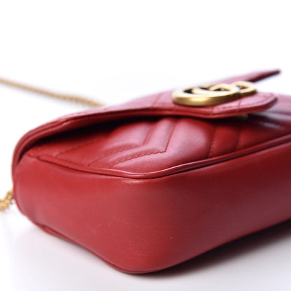 Gucci Calfskin Matelasse Super Mini GG Marmont Shoulder Bag Hibiscus Red 5 of 10