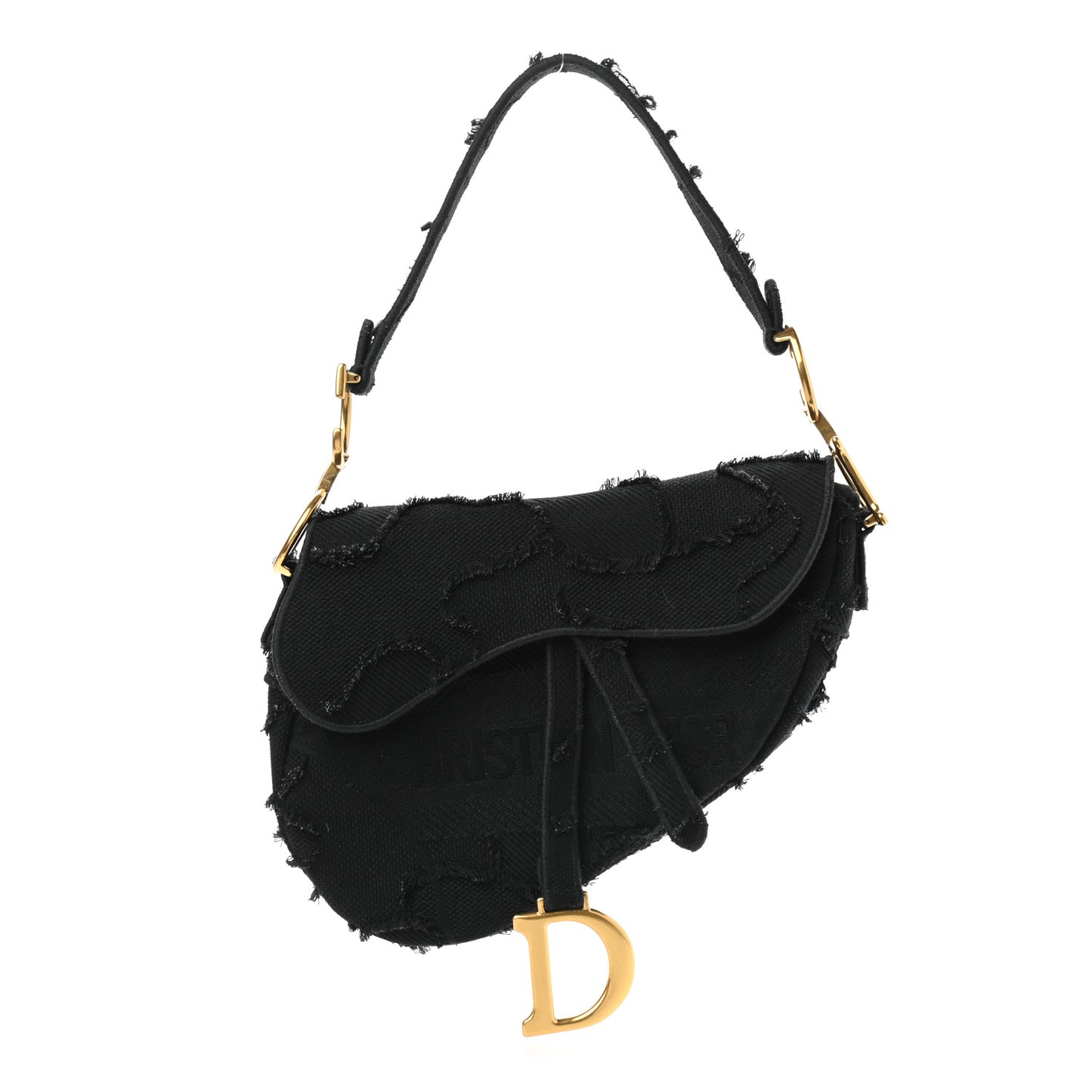 Canvas Embroidered Camouflage Saddle Bag Black