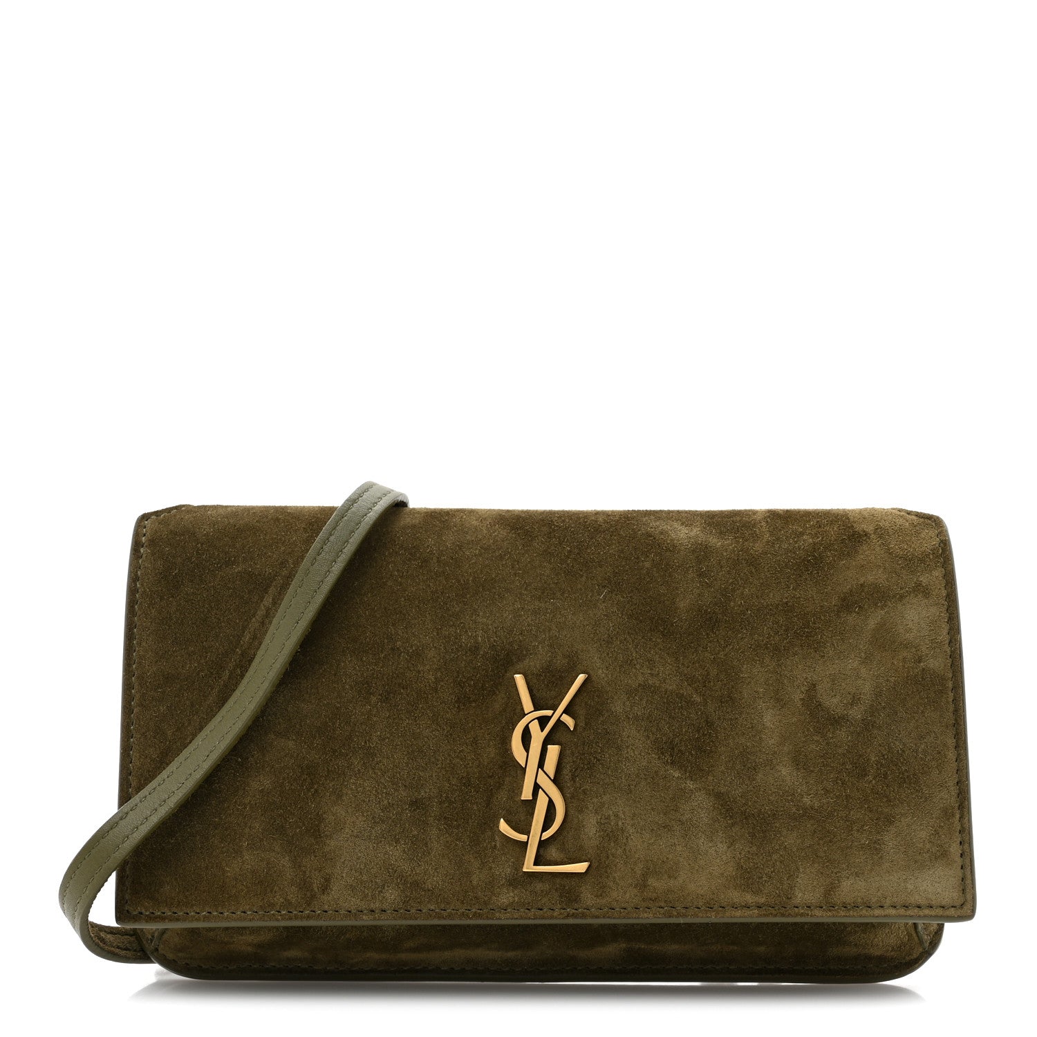 Saint Laurent Suede Monogram Phone Holder Crossbody Loden Green 1 of 13