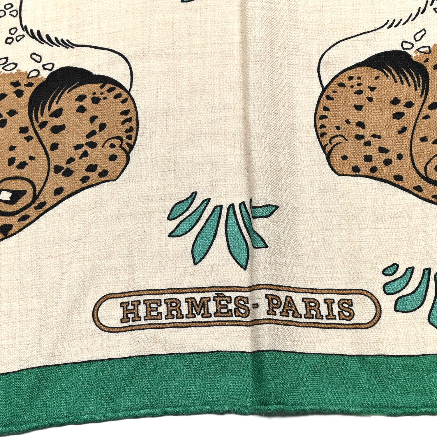 Hermes Cashmere Silk Les Leopards Shawl 140 Naturel Vert Havana 2 of 5
