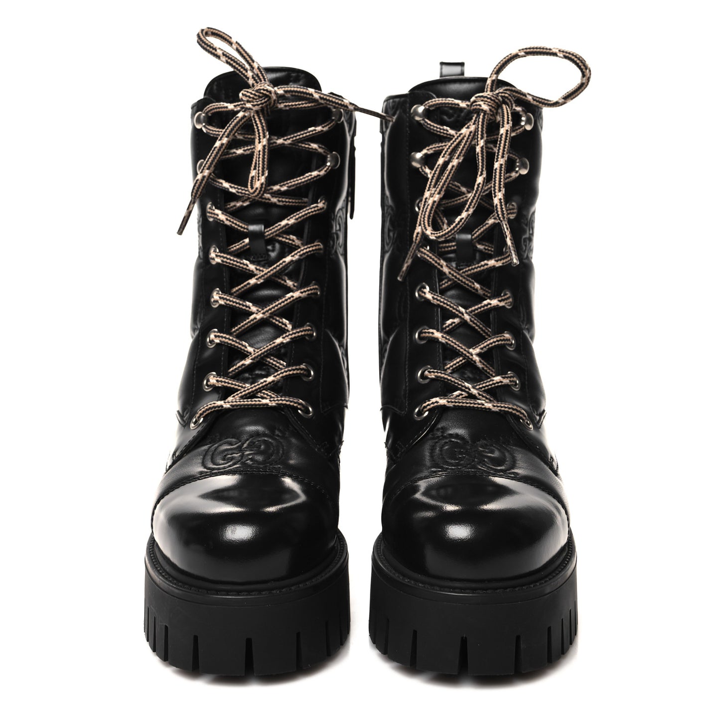 Cordovan Lux Nappa GG Matelasse Lace Up 60mm Combat Boots 35.5 Black