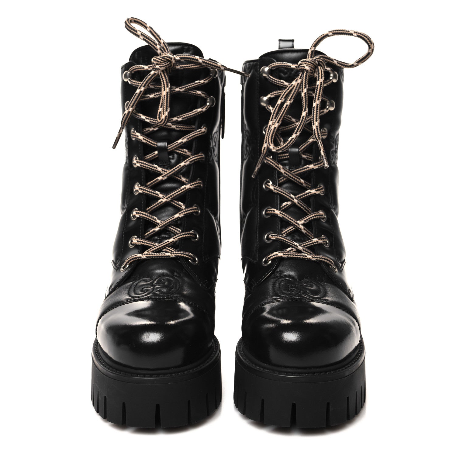Gucci Cordovan Lux Nappa GG Matelasse Lace Up 60mm Combat Boots 35.5 Black 2 of 9