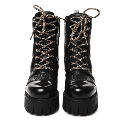 Gucci Cordovan Lux Nappa GG Matelasse Lace Up 60mm Combat Boots 35.5 Black 2 of 9