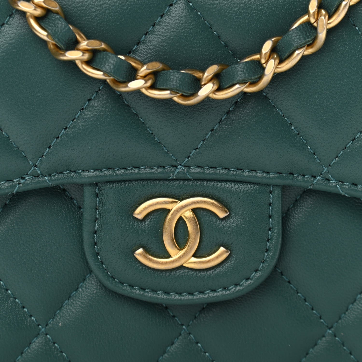 Chanel Lambskin Quilted Top Handle Flap Coin Purse With Chain Green 9 of 11
