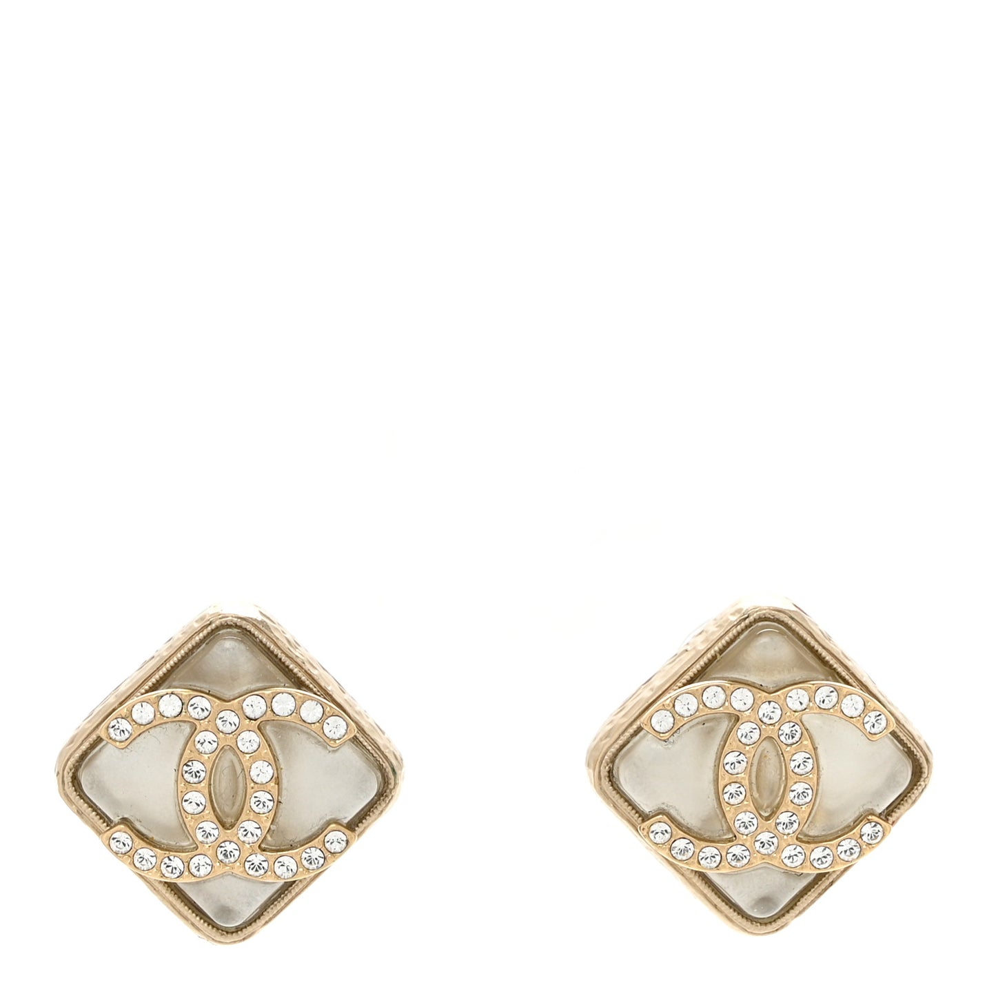 Crystal Square CC Earrings Gold