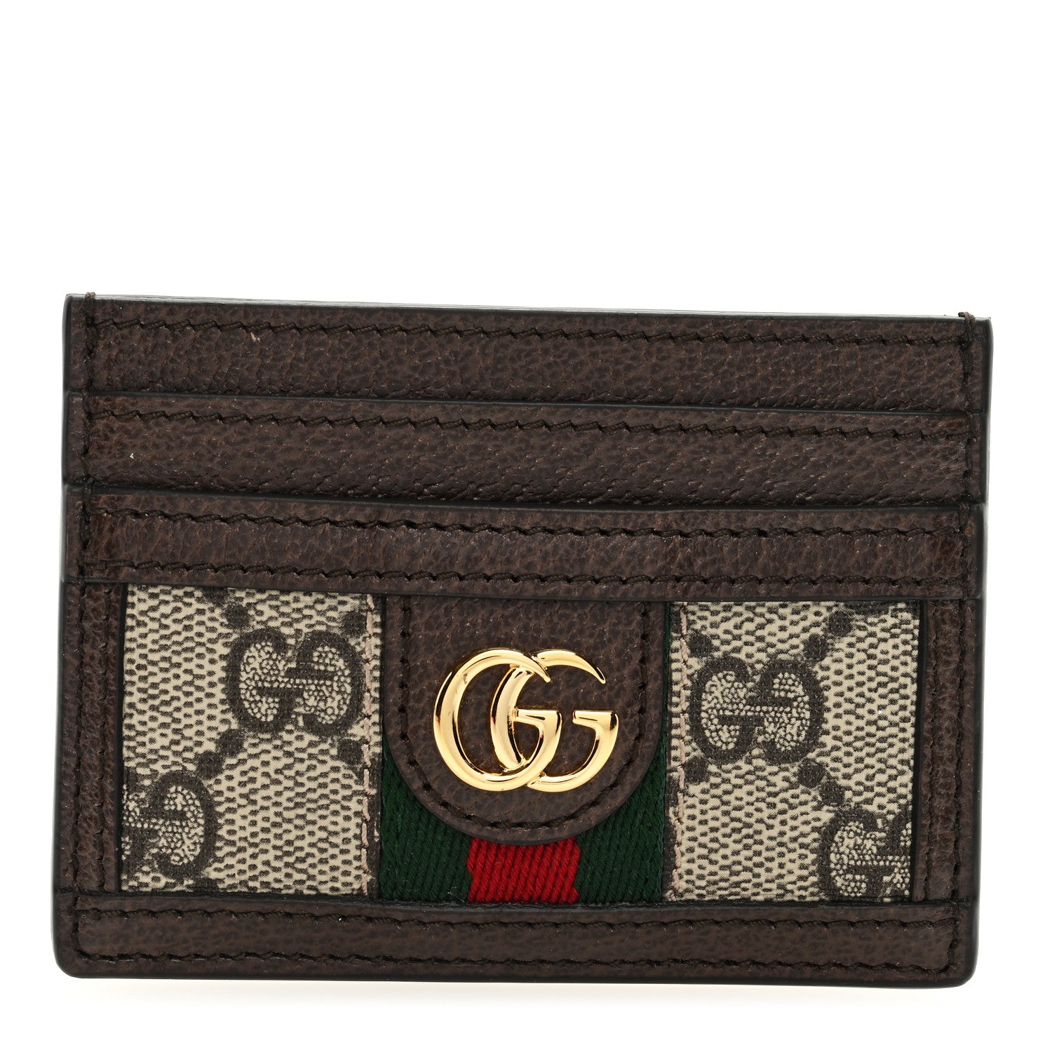Gucci GG Supreme Monogram Textured Dollar Calfskin Ophidia Card Holder Beige Ebony New Acero 1 of 6