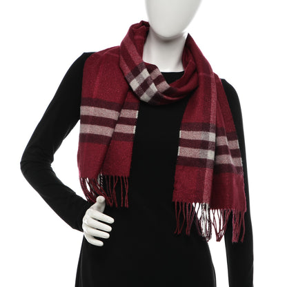 Burberry Cashmere Metallic Giant Check Fringe Scarf Red 2 of 4