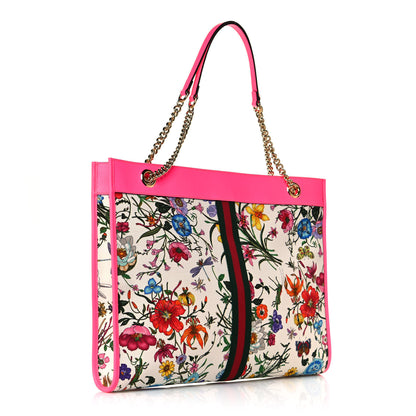 Gucci Canvas Flora Large Rajah Chain Tote White Multicolor Fuxia Fluo 4 of 13