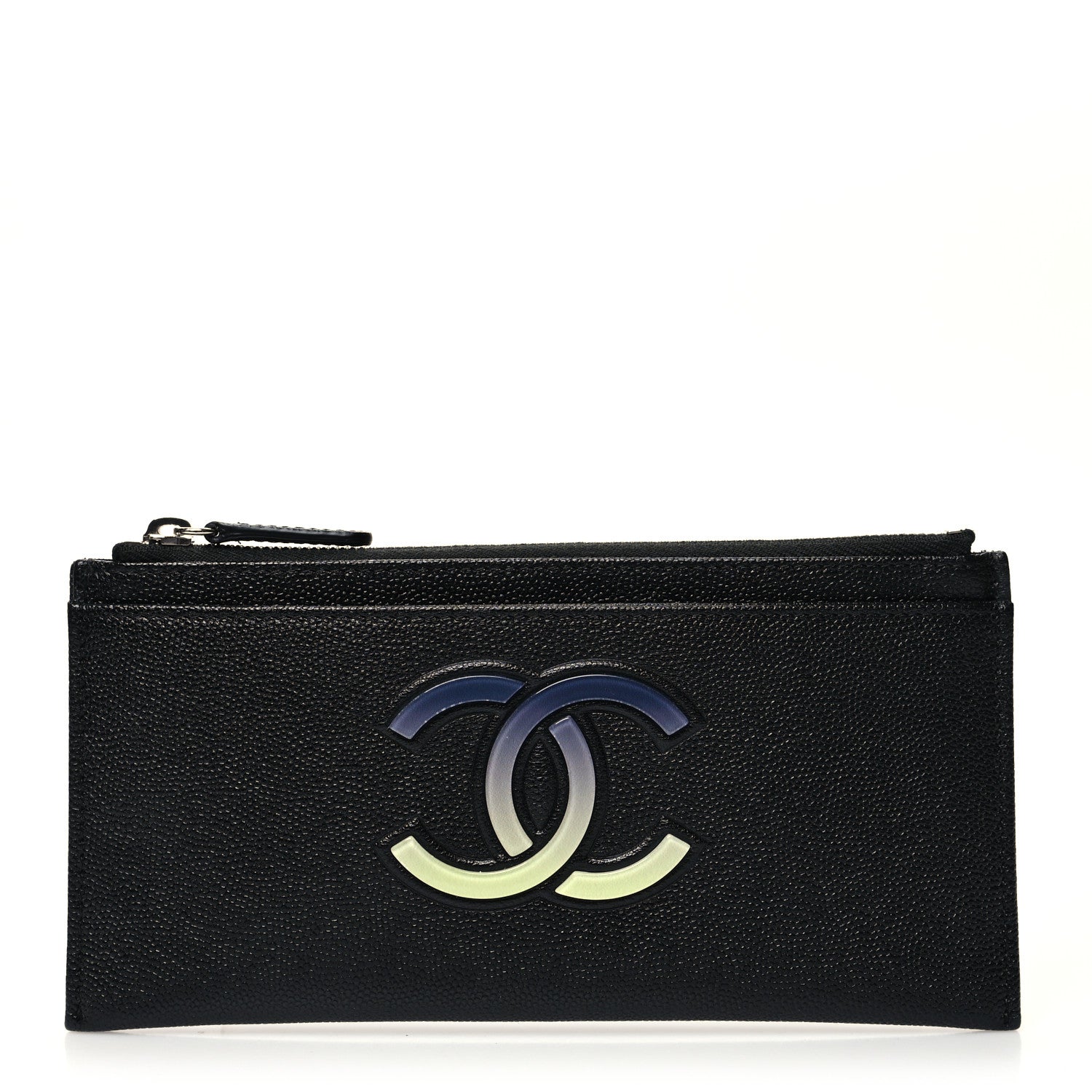 Chanel Caviar CC Classic Zip Pouch Black Blue Green 1 of 10