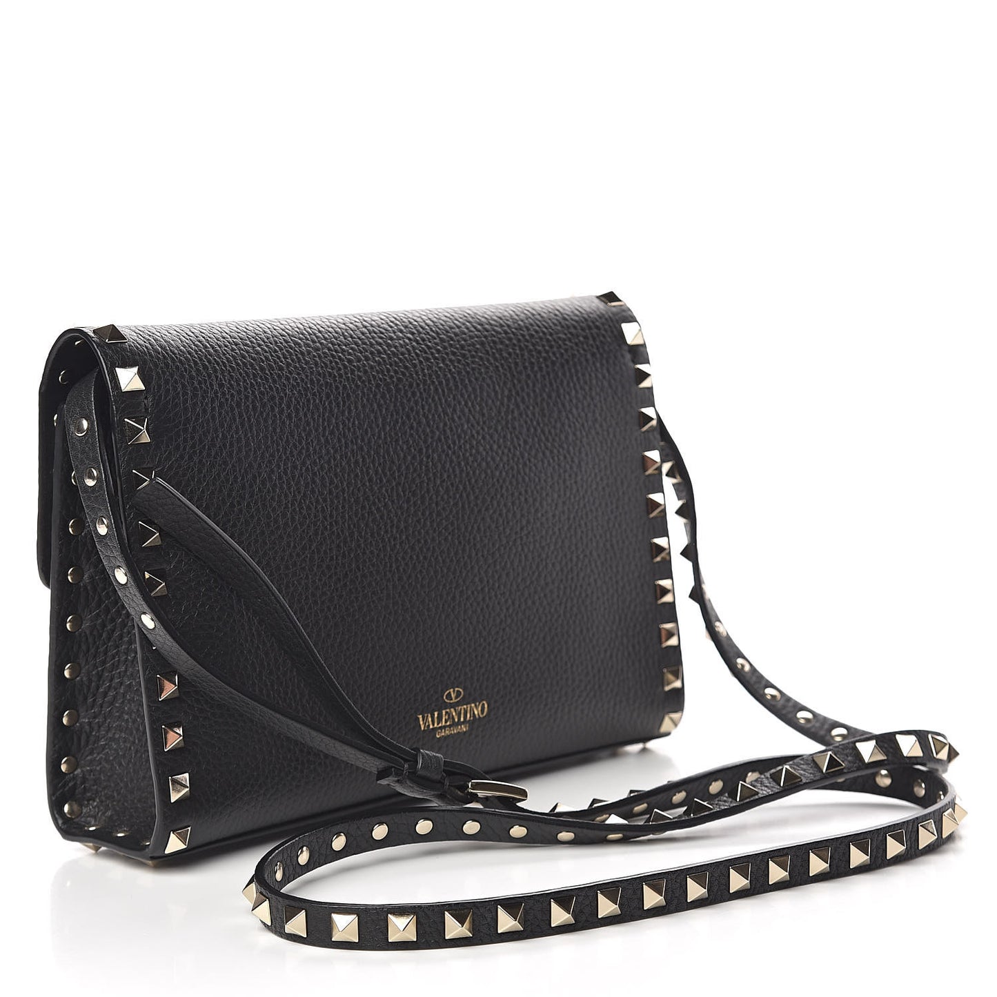 Pebbled Calfskin Medium Rockstud Flip Lock Crossbody Bag Black