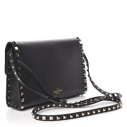 Valentino Garavani Pebbled Calfskin Medium Rockstud Flip Lock Crossbody Bag Black 3 of 9