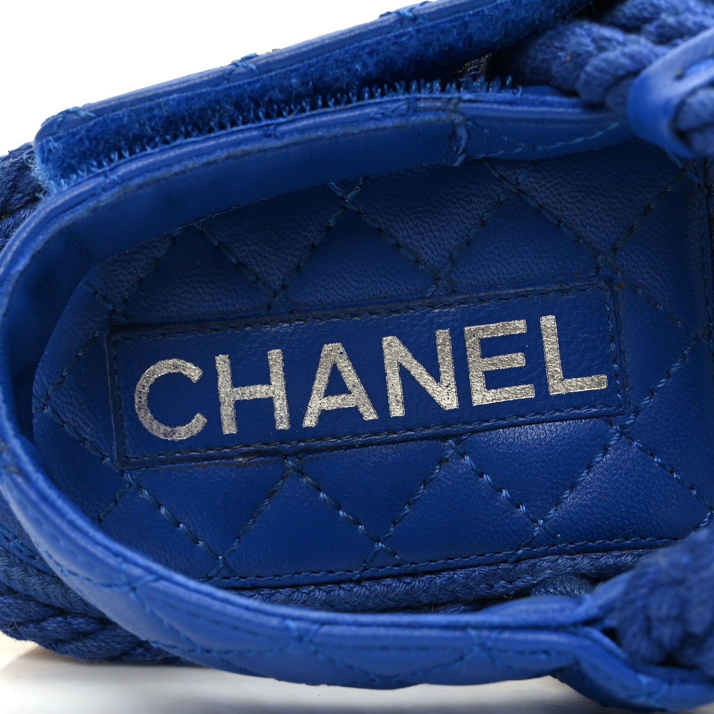 Cord Lambskin Quilted Logo Sandals 38 Blue
