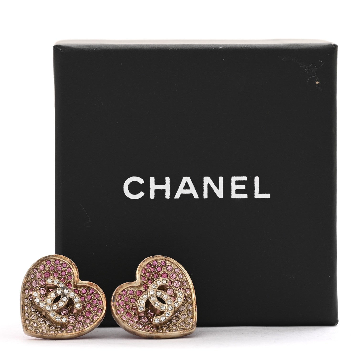 Chanel Resin Crystal CC Heart Earrings Gold Pink 7 of 7