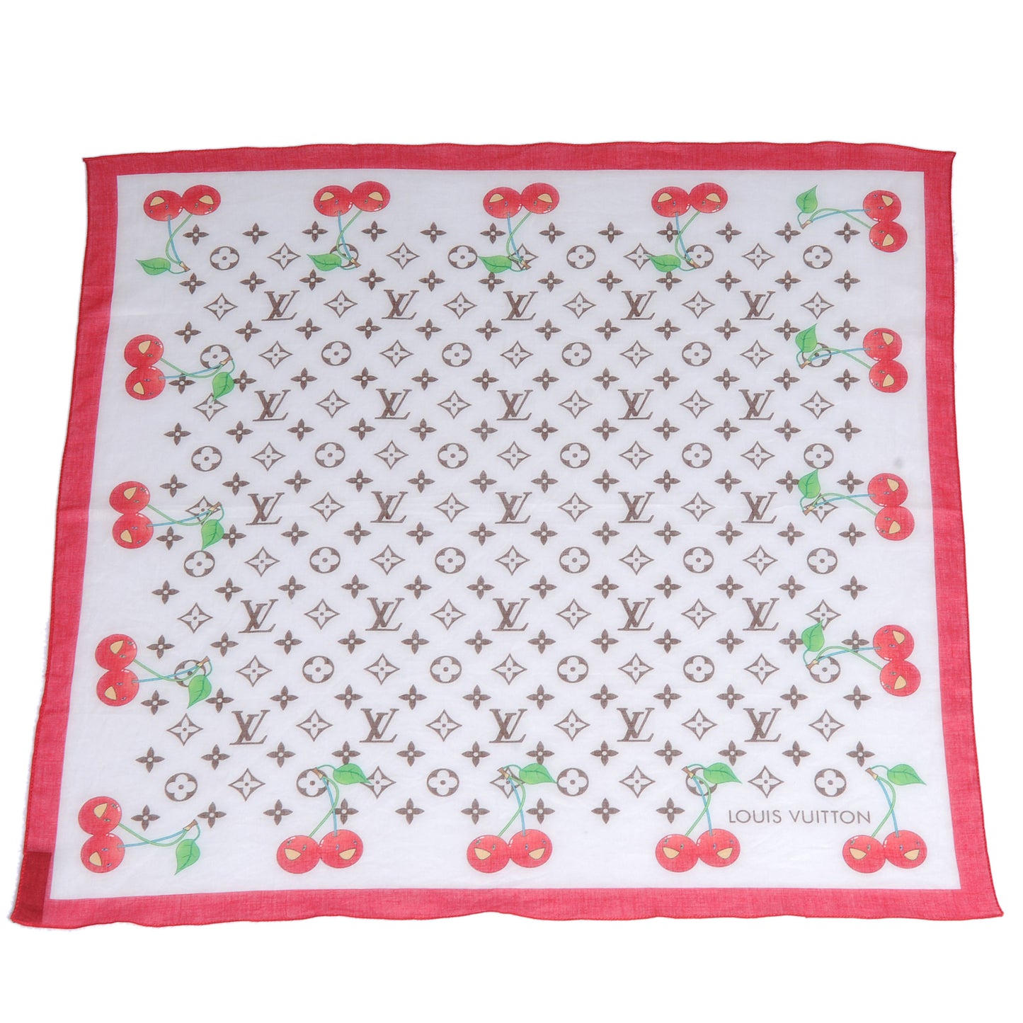 Cotton Monogram Cerises Scarf White
