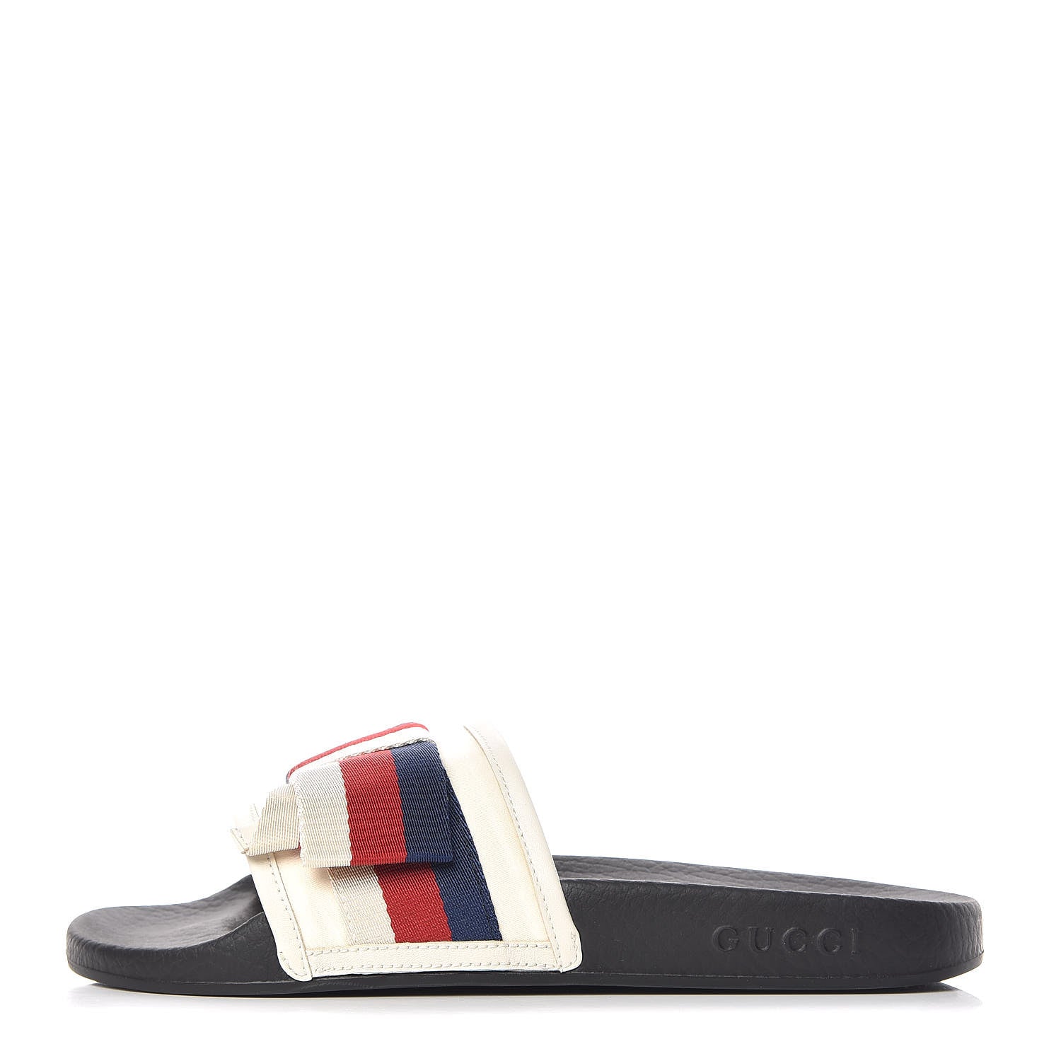 Gucci Satin Web Sylvie Bow Slide Sandals 38 White 1 of 8