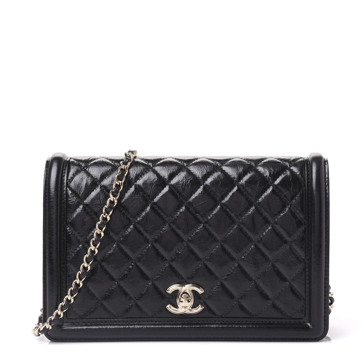Glazed Crackled Calfskin Wallet On Chain WOC Black