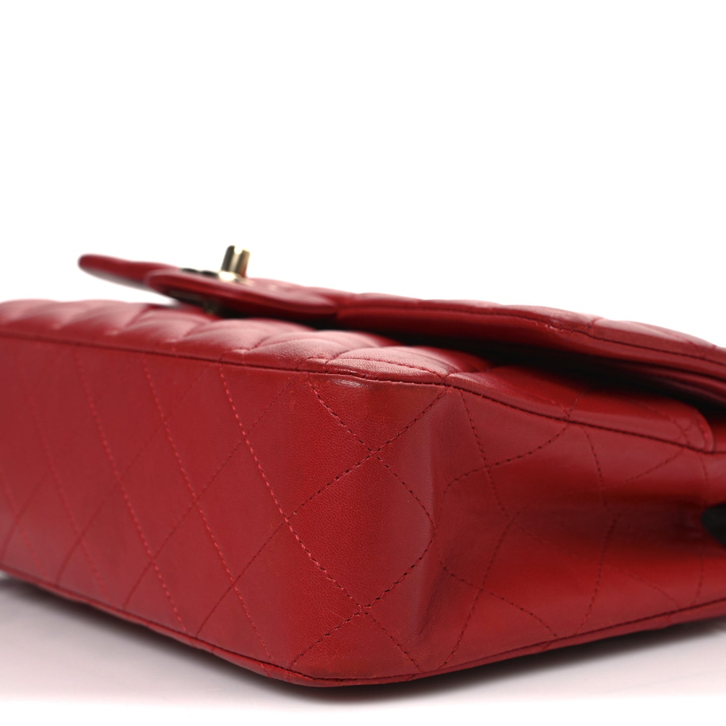 Lambskin Quilted Medium Double Flap Red