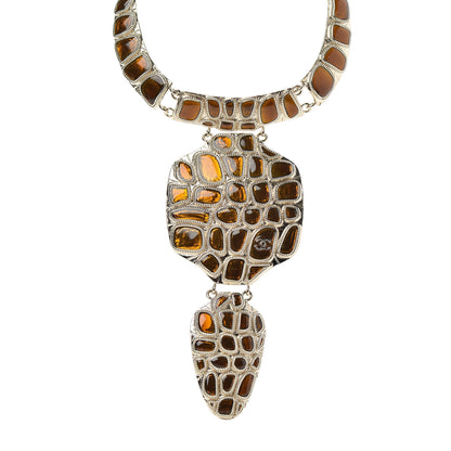 Chanel Resin Metal Along The Nile Large CC Pendant Necklace Gold Orange 1 of 5