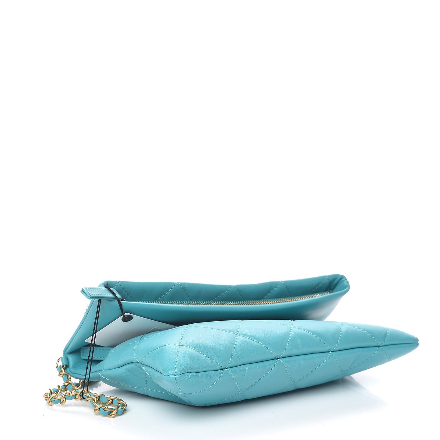 Calfskin Quilted Fold Over Clutch Turquoise