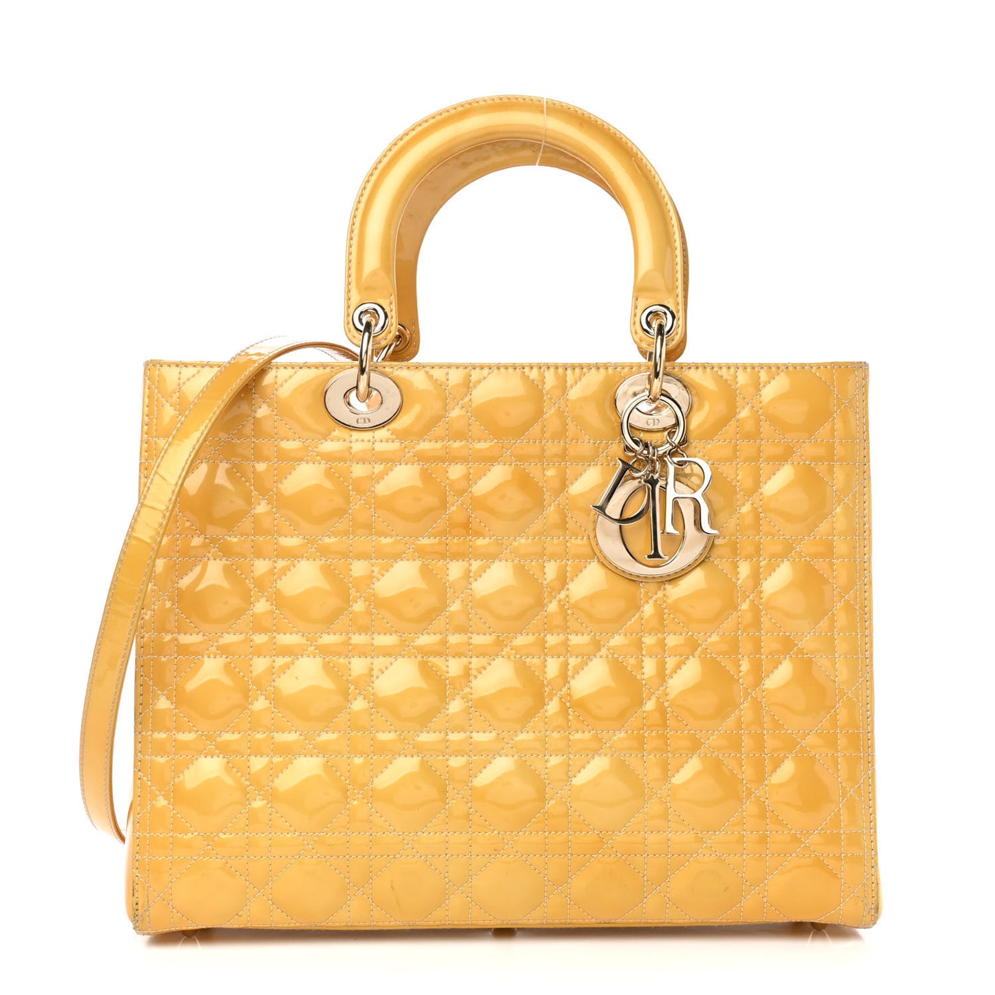Patent Cannage Large Lady Dior Yellow