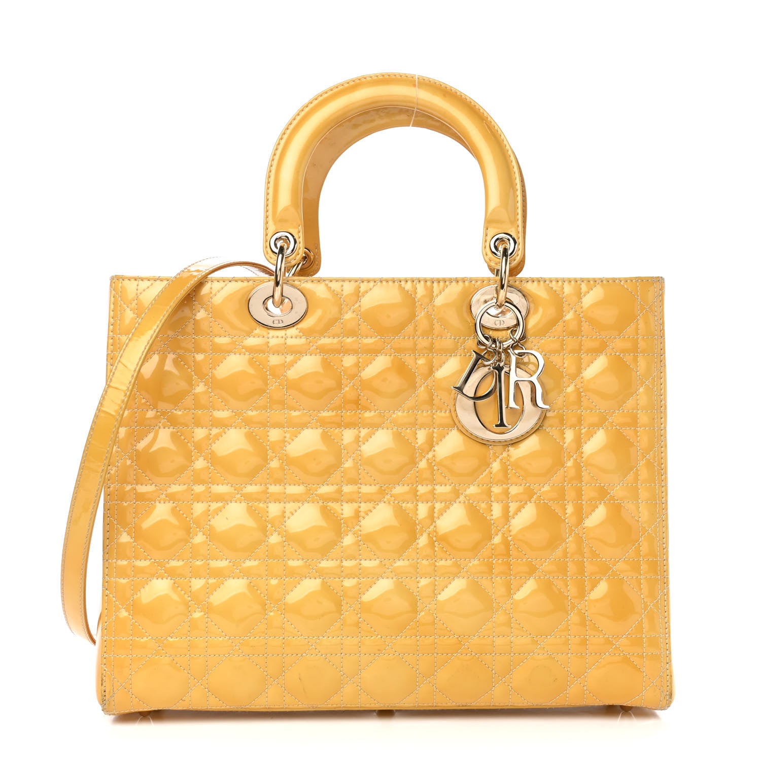 Christian Dior Patent Cannage Large Lady Dior Yellow 1 of 11