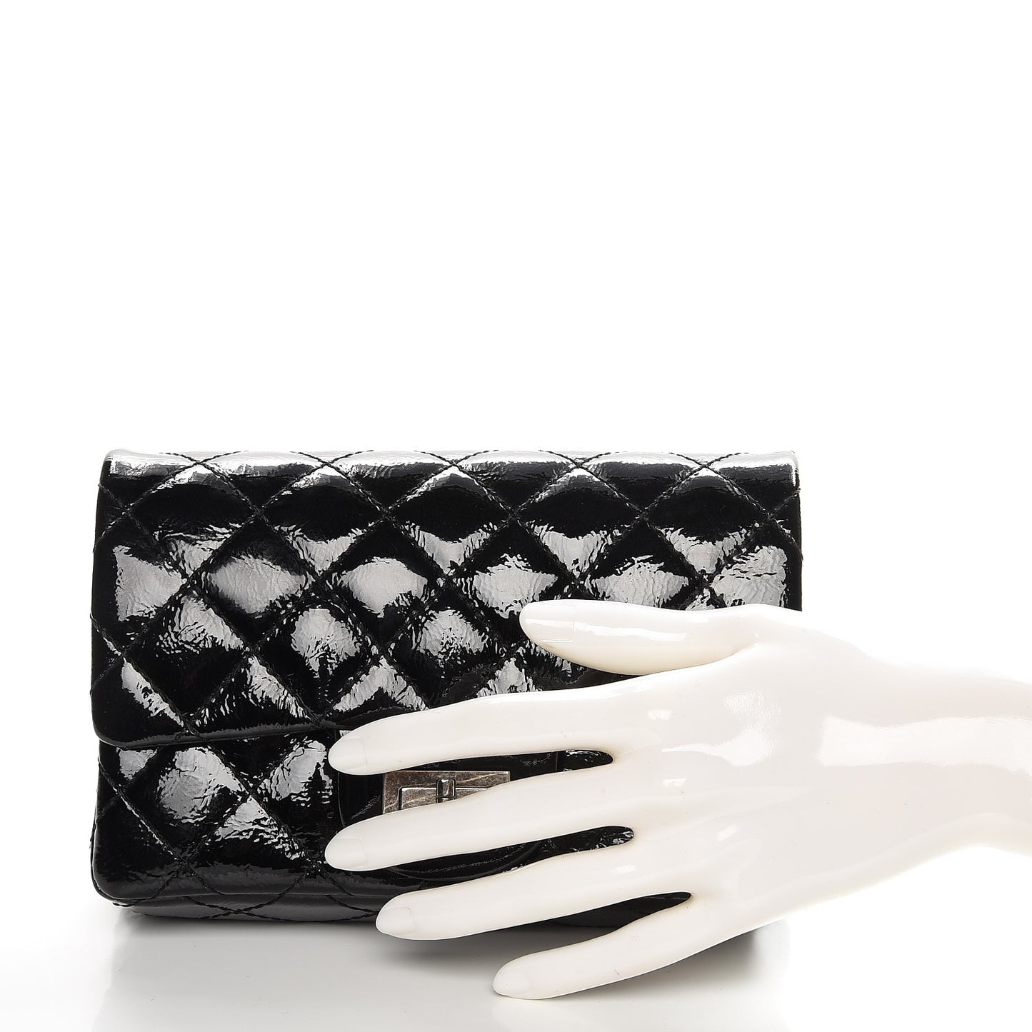 Patent Quilted Reissue Flap Clutch Bag Black