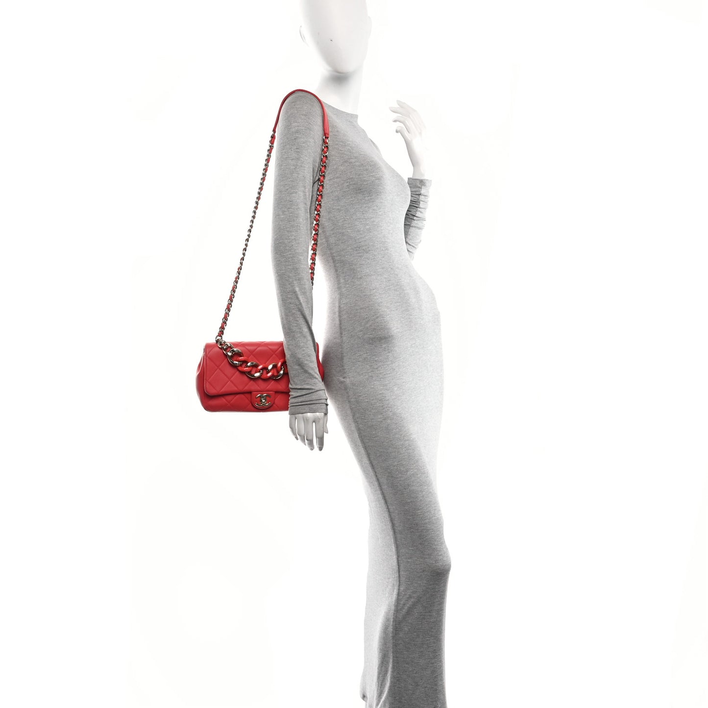 Lambskin Quilted Resin Bi-Color Chain Flap Bag Red