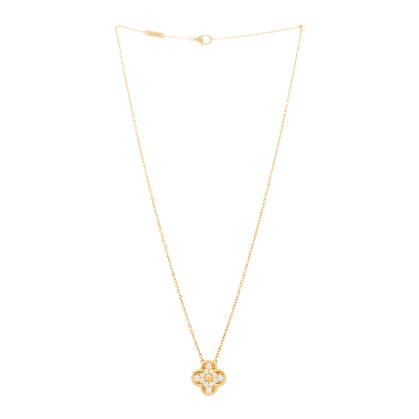 18K Yellow Gold Diamond Vintage Alhambra Pendant Necklace