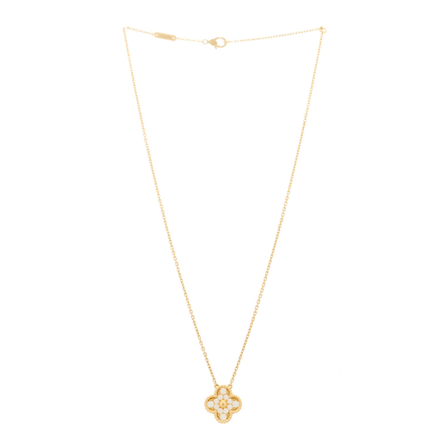 Van Cleef & Arpels 18K Yellow Gold Diamond Vintage Alhambra Pendant Necklace 3 of 5