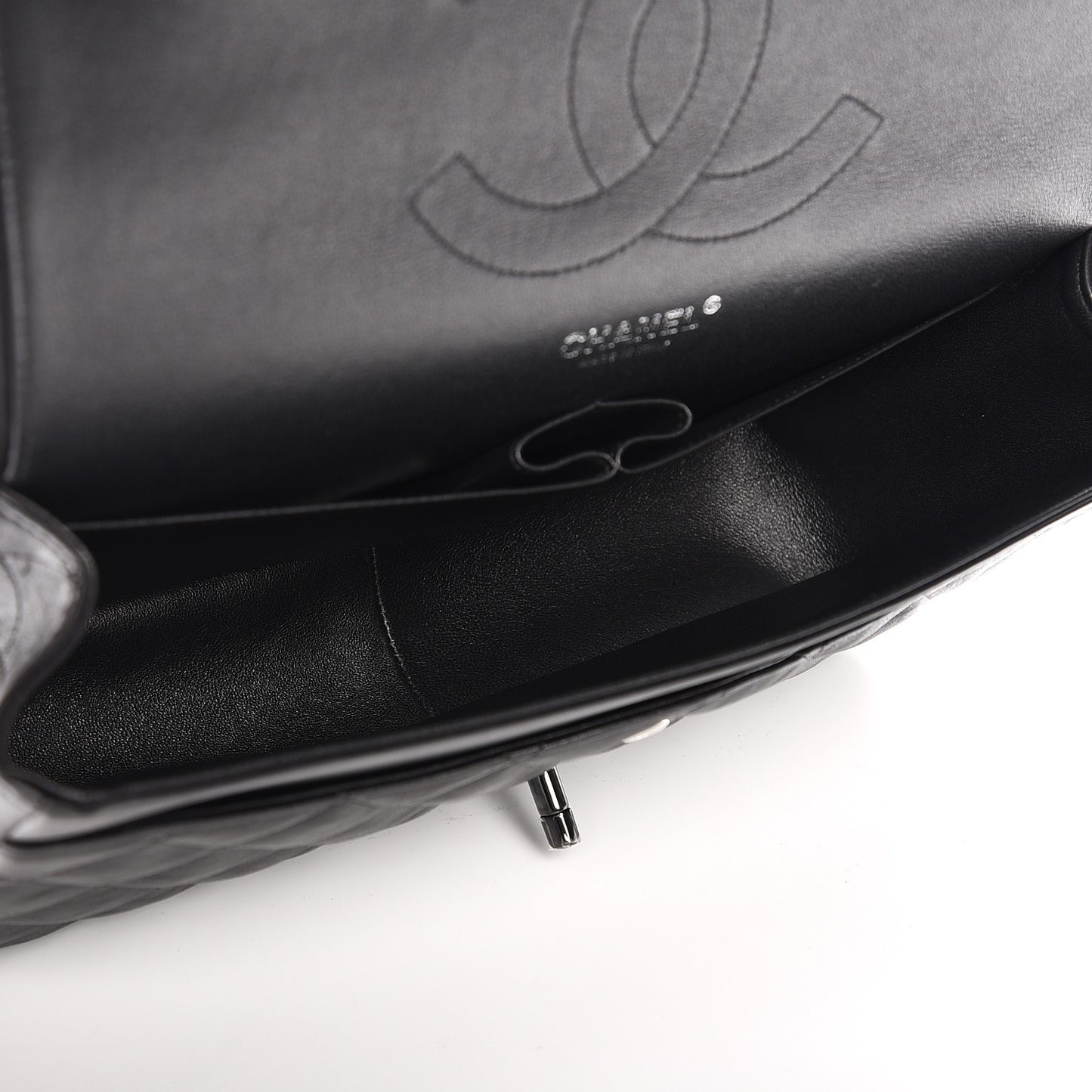 Crumpled Calfskin Quilted Jumbo Double Flap So Black