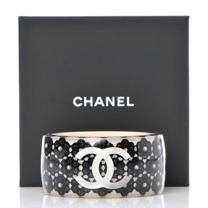 Chanel Resin Lace Pearl CC Cuff Bracelet Black 6 of 6