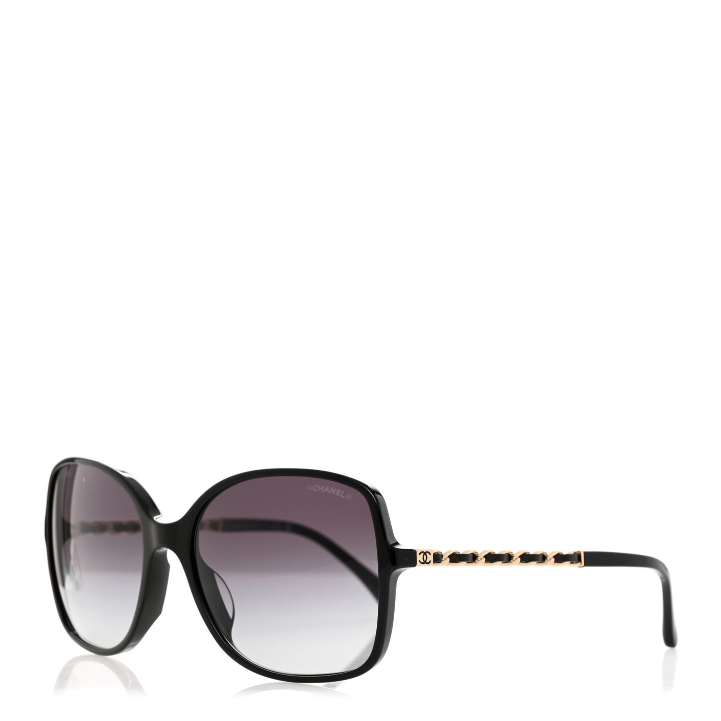 Acetate Lambskin Chain Square Sunglasses 5210-Q Black