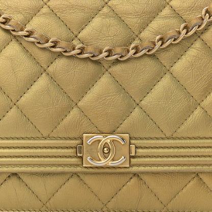 Chanel Distressed Calfskin Quilted Boy Wallet On Chain WOC Gold 9 of 15