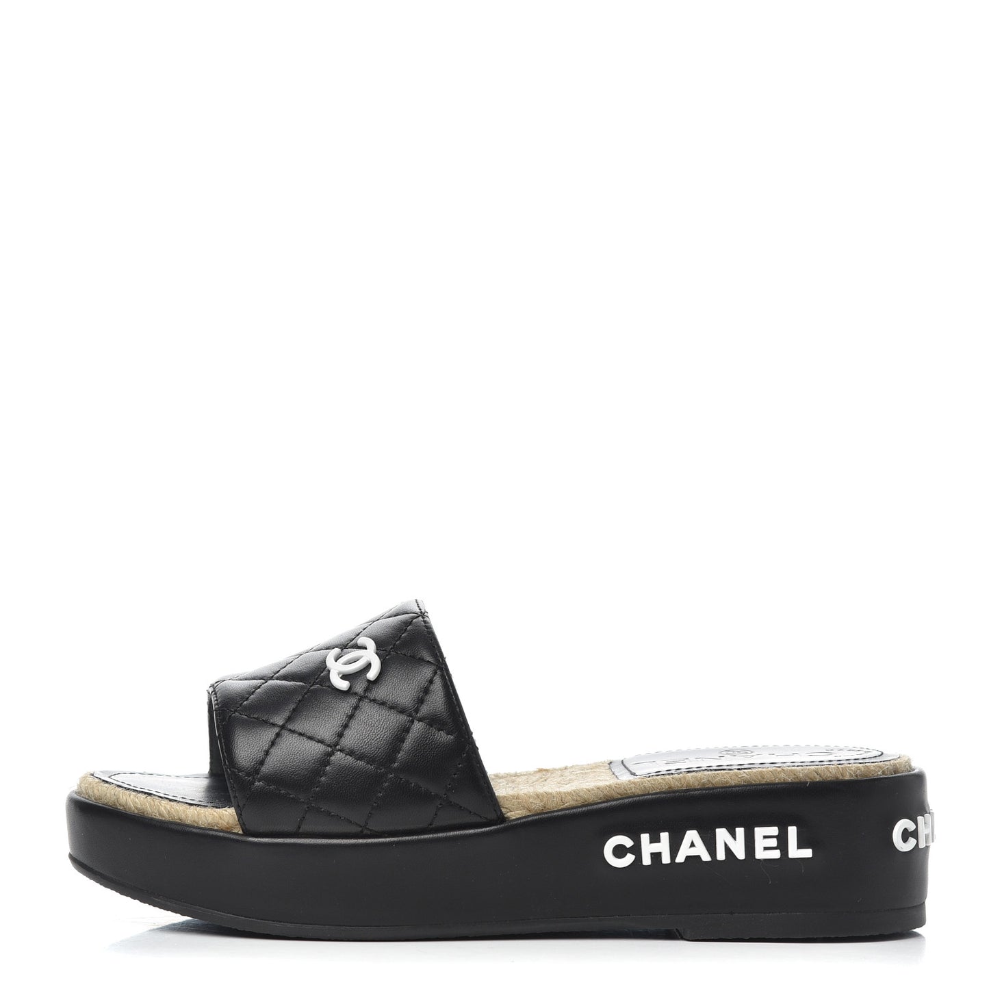 Lambskin Quilted CC Espadrille Slip On Sandals 35 Black