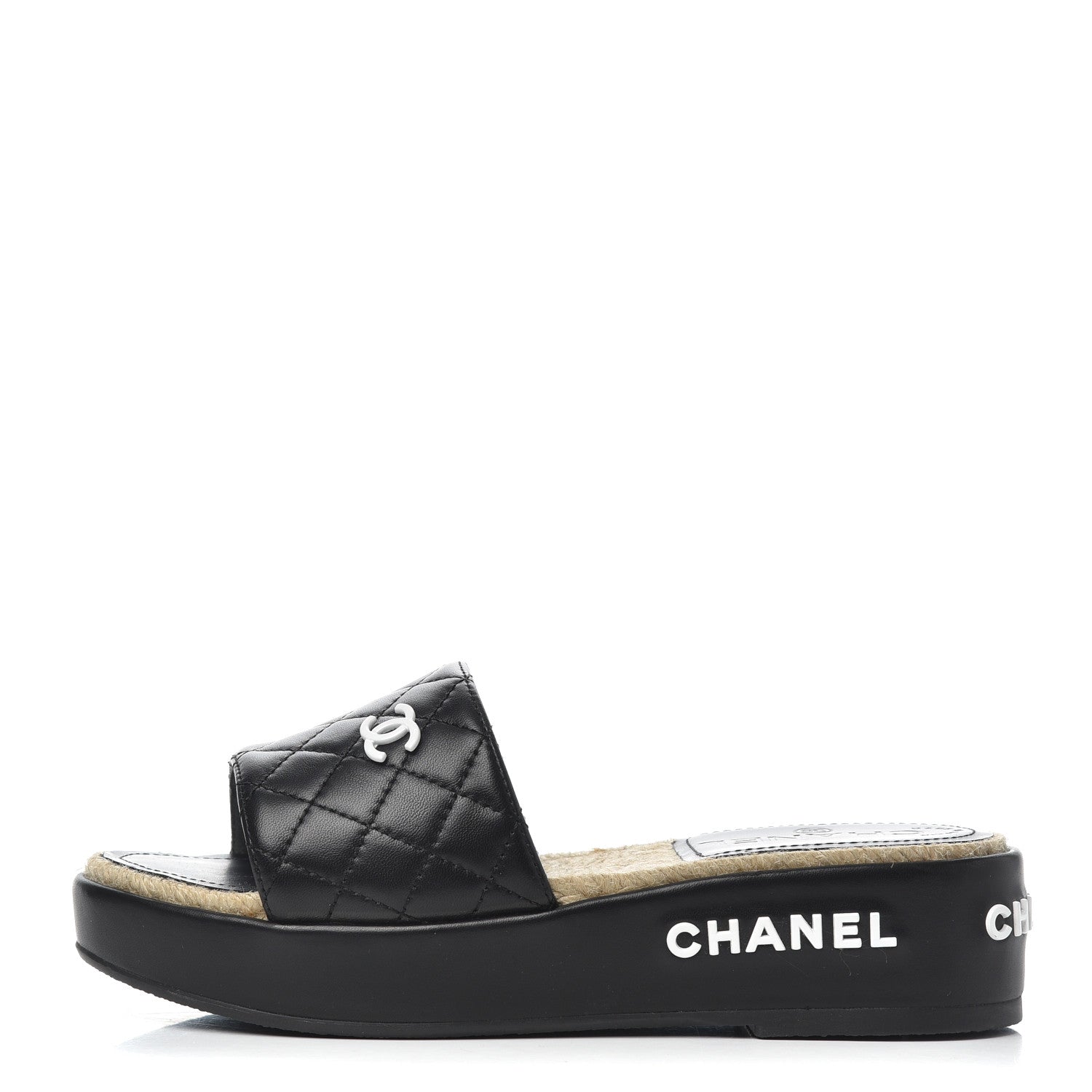 Chanel Lambskin Quilted CC Espadrille Slip On Sandals 35 Black 1 of 14