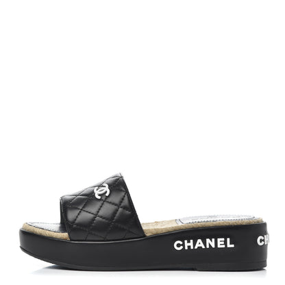Chanel Lambskin Quilted CC Espadrille Slip On Sandals 35 Black 1 of 14