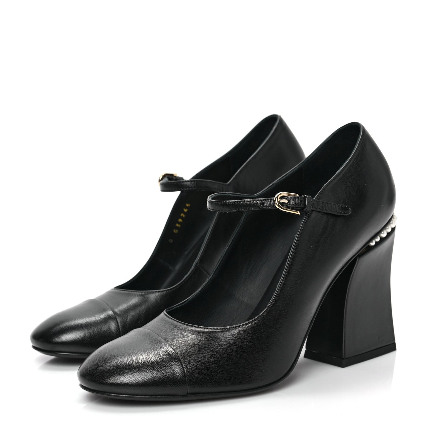 Shiny Goatskin Pearls Cap Toe Open Slingback Pumps 39.5 Black