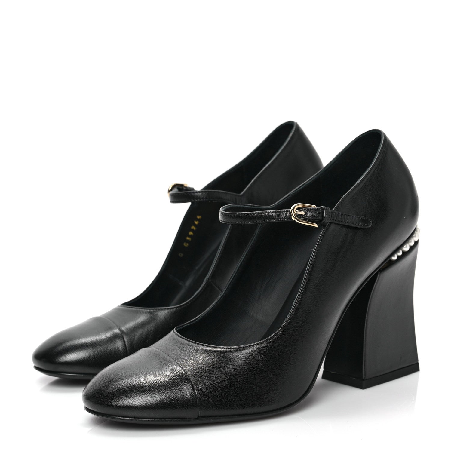 Chanel Shiny Goatskin Pearls Cap Toe Open Slingback Pumps 39.5 Black 3 of 8
