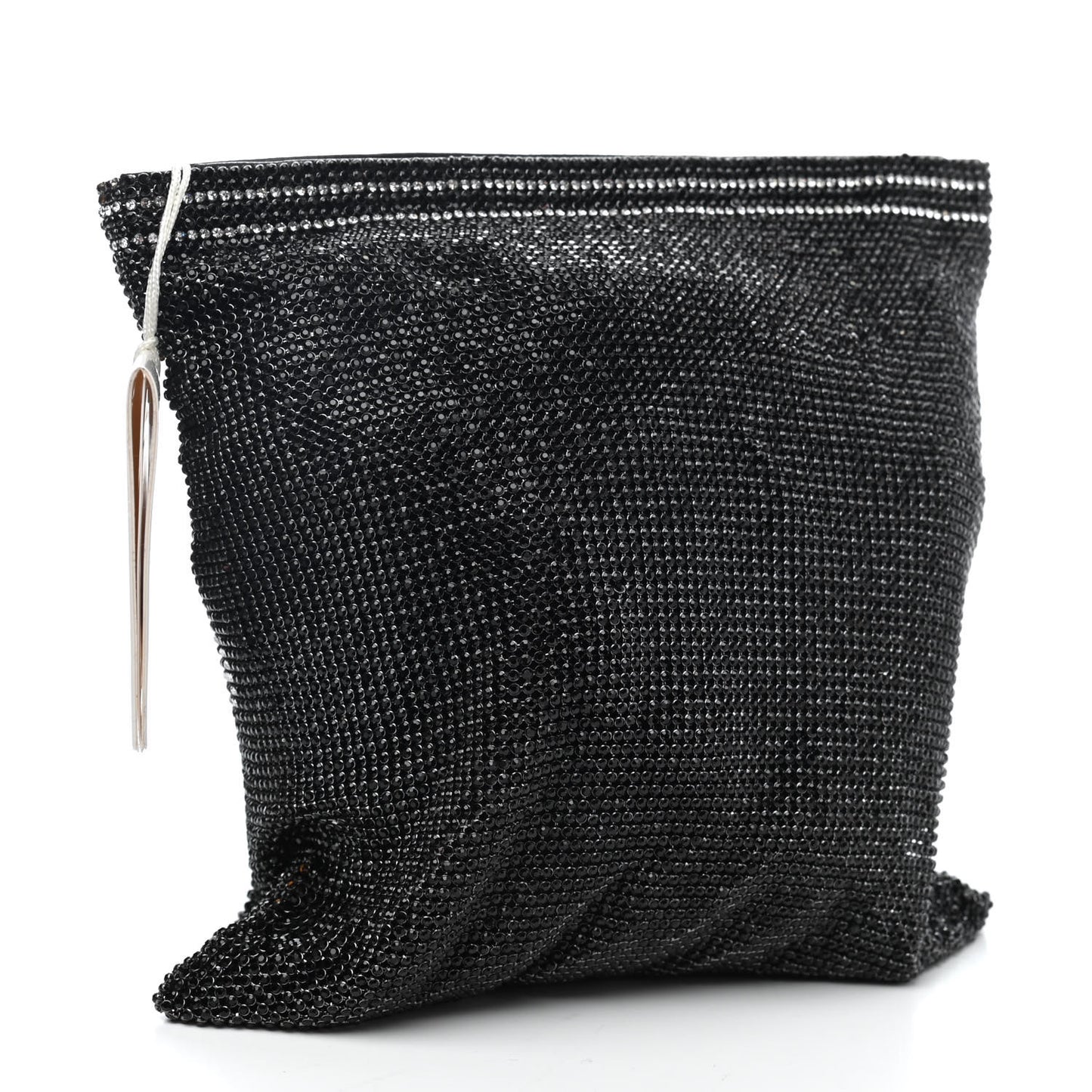 Rhinestone Chain Mesh Wanglock Logo Pouch Black White