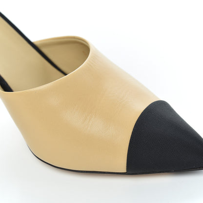 Chanel Goatskin Grosgrain Cap Toe Pearl Mule 39 Beige Black 12 of 16