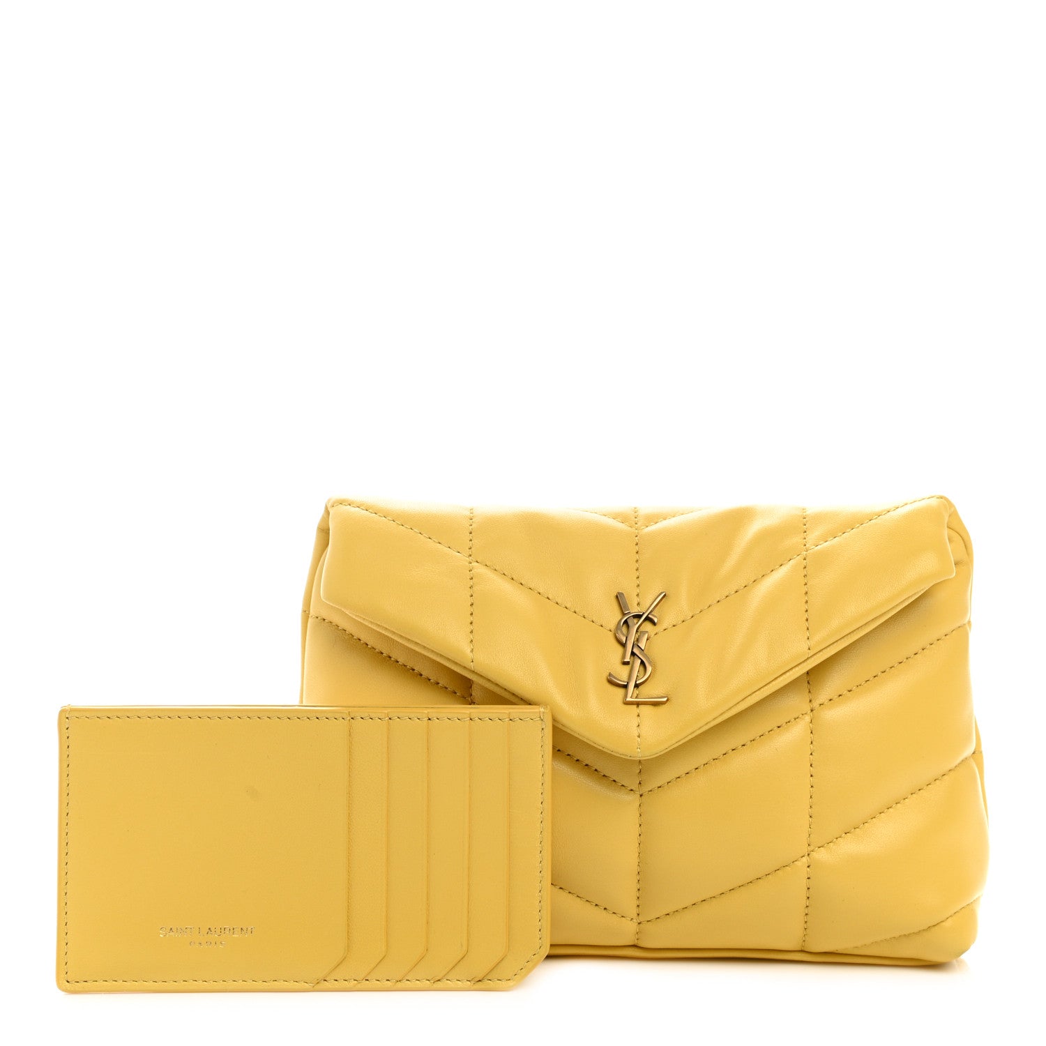 Saint Laurent Lambskin Monogram Loulou Puffer Pouch Clutch Yellow 1 of 8