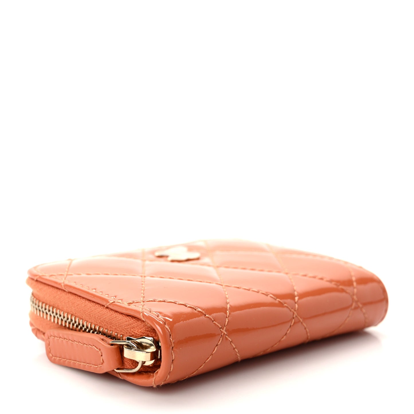 Patent Calfskin Quilted Zip Coin Purse Orange